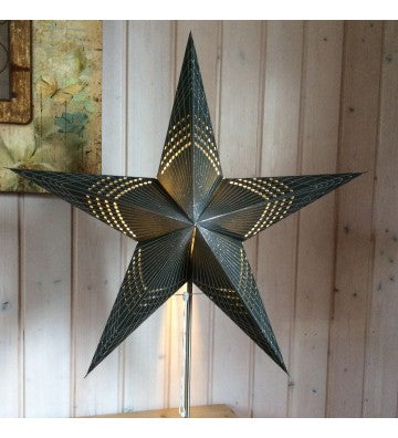 Leuchtstern Prisma schwarz Silberglitter mit Magnetverschluß