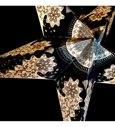 Leuchtstern Royal Black schwarz/weiß 5 Zacken mit Magnetverschluß