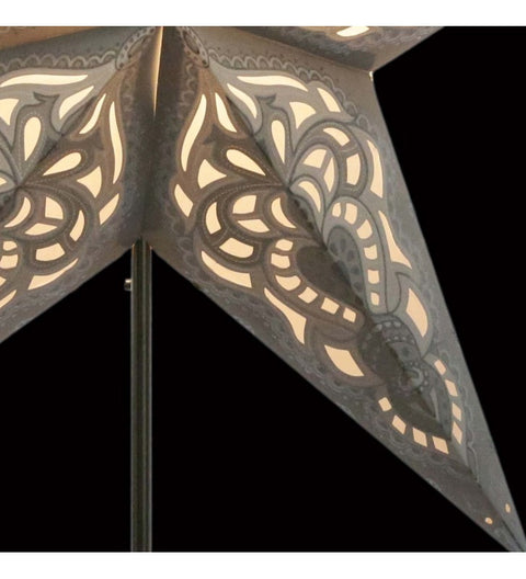 Leuchtstern Sumita grau mit Silberglitter 5 Zacken und Magnetverschluß