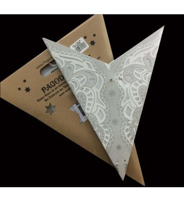 Leuchtstern Sumita grau mit Silberglitter 5 Zacken und Magnetverschluß