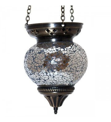 Mosaik Hängelampe Silber 52 cm – Orientalisches Windlicht für Teelicht