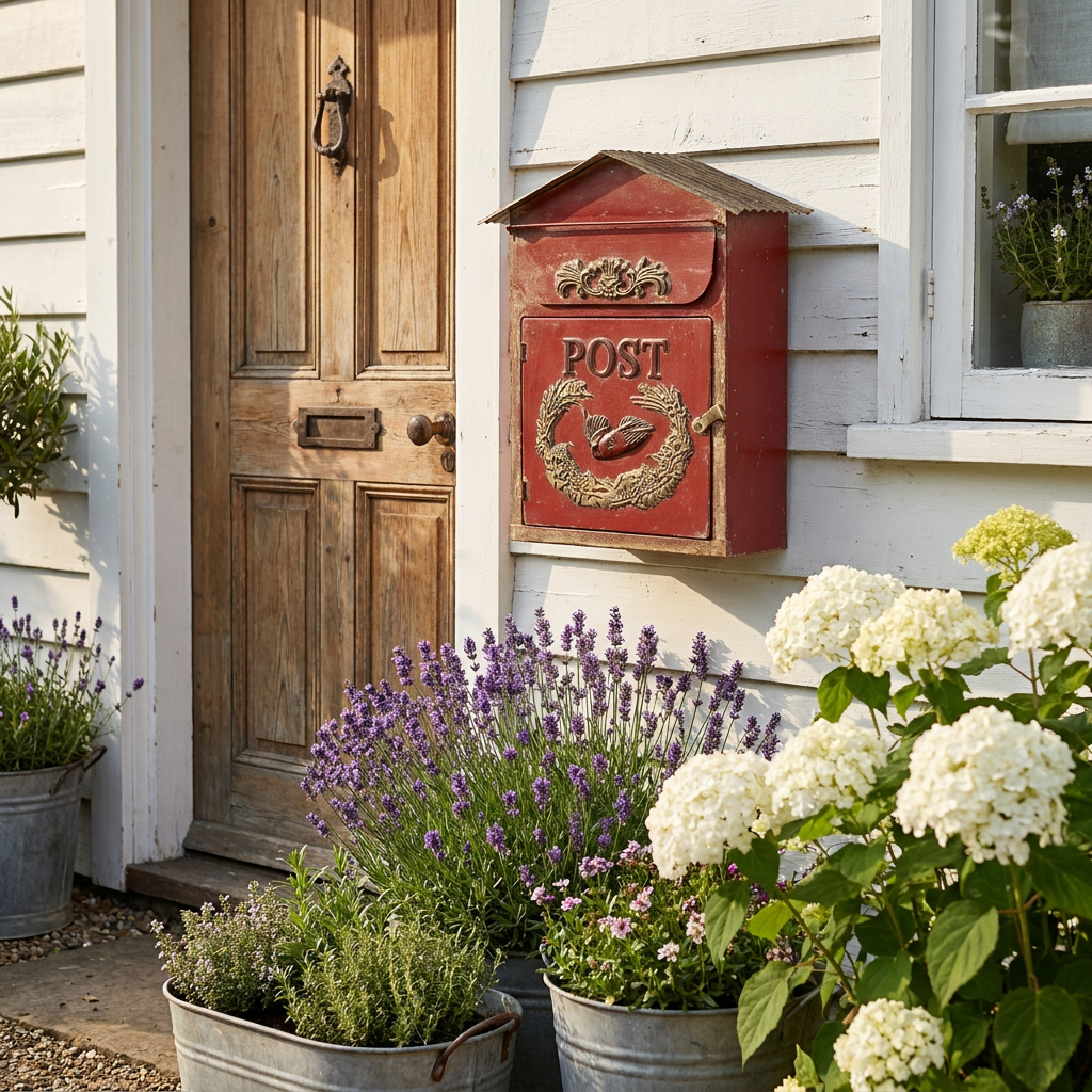 Vintage Postkasten in Antikrot im nostalgischen Landhausstil
