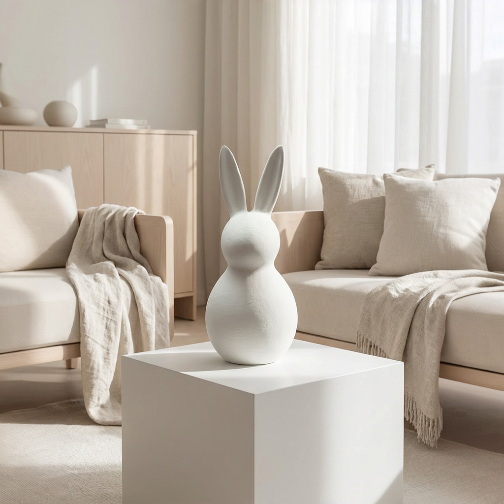 Deko Osterhase aus Keramik modern – Weiß Matt – 34 cm – Minimalistische Wohndekoration