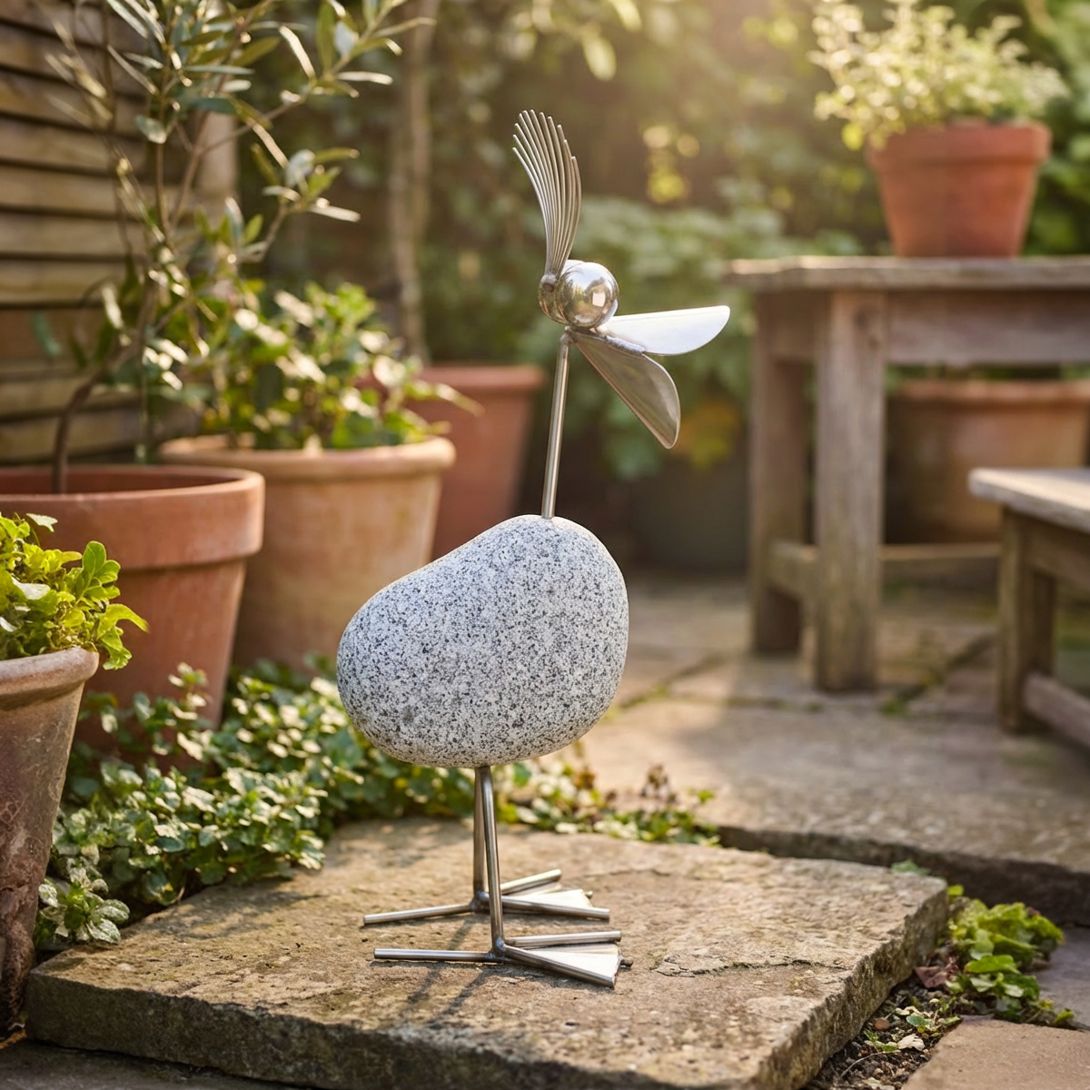 Design-Ente aus Granit & Edelstahl – Handgefertigtes Unikat, ca. 68 cm