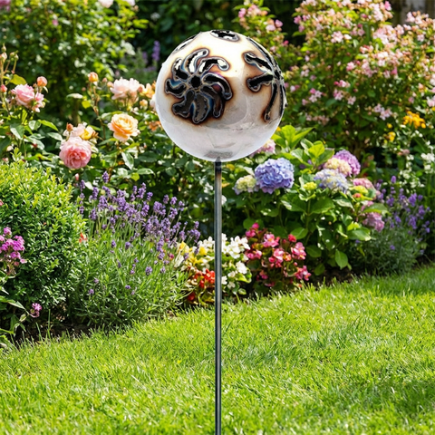 Große Feuerkugel Motiv Blume Ø 18 cm XL aus Edelstahl