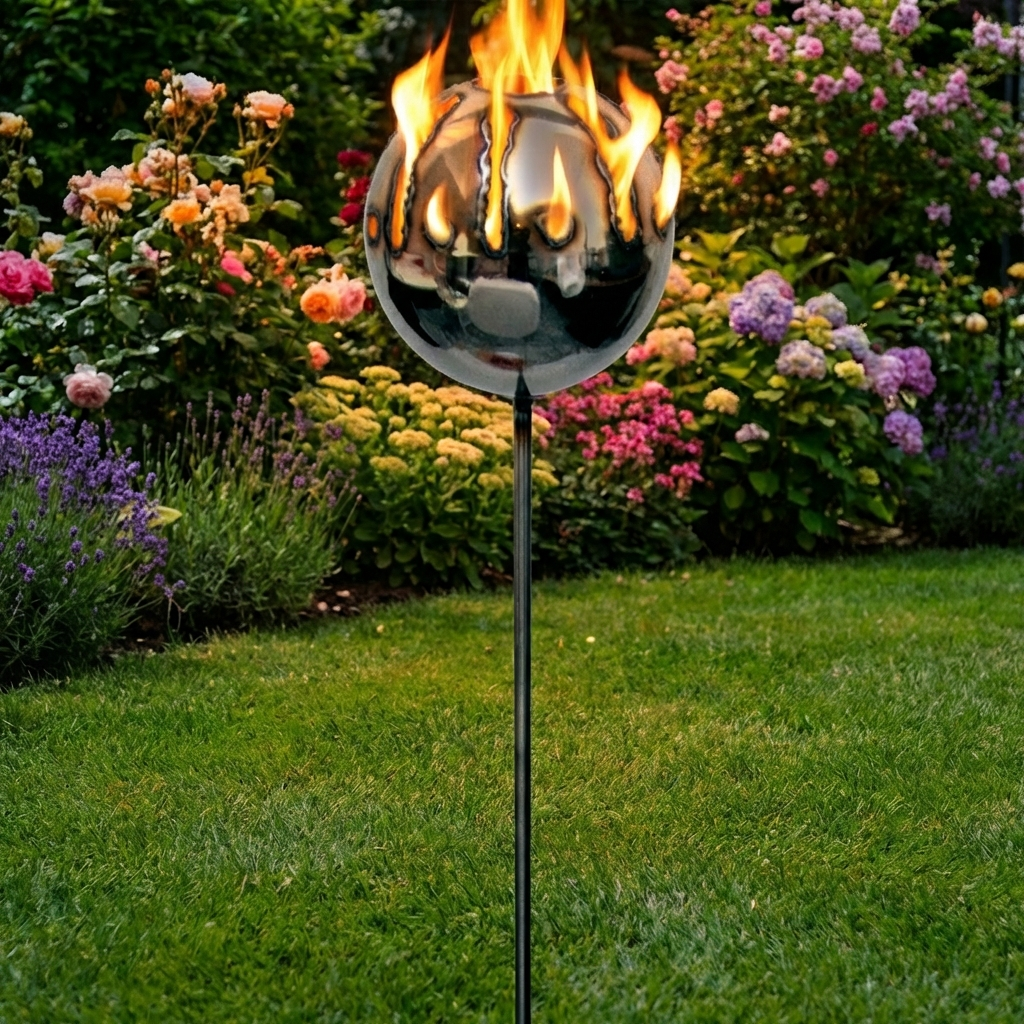 Feuerkugel Motiv Sonne Ø 13cm aus Edelstahl mit 1 Liter Bioethanol Gratis