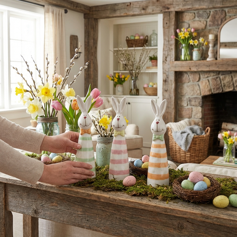 Osterhasen-Deko Set aus Keramik (3er Set) ca. 12 cm