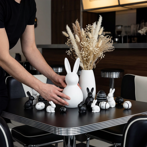 Deko Osterhase aus Keramik modern – Weiß Matt – 20 cm – Minimalistische Wohndekoration