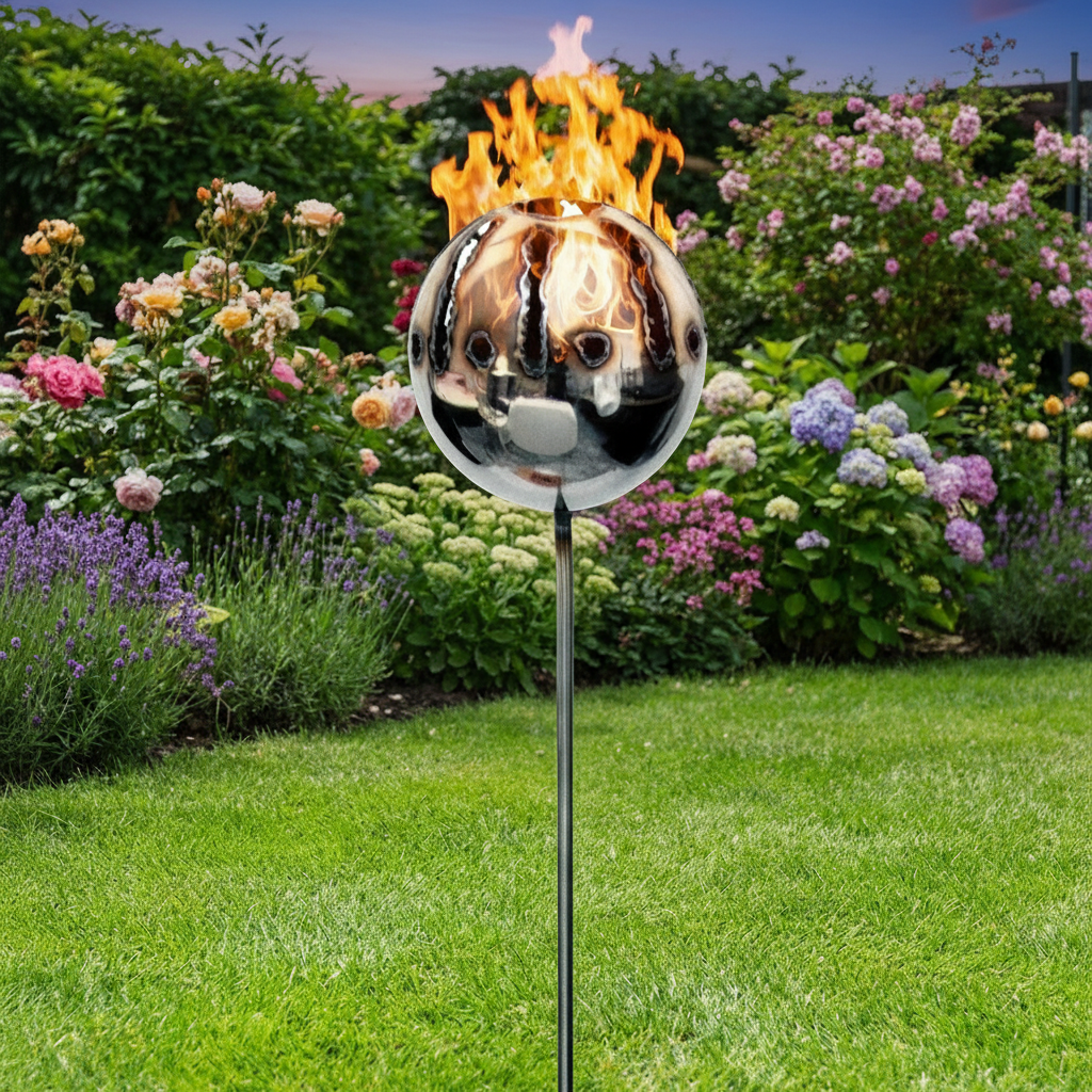 Feuerkugel Motiv Sonne Ø 13cm aus Edelstahl mit 1 Liter Bioethanol Gratis
