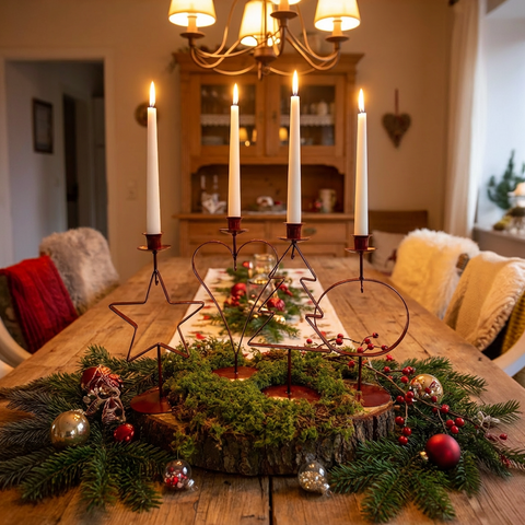 Kerzenhalter Rot Metall 28 cm – Weihnachtsmotiv zur Wahl