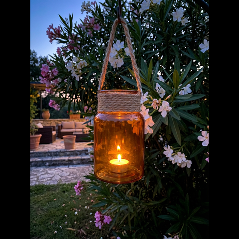Windlicht Orange mit Juteschnur – 13 cm