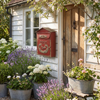 Vintage Postkasten in Antikrot im nostalgischen Landhausstil