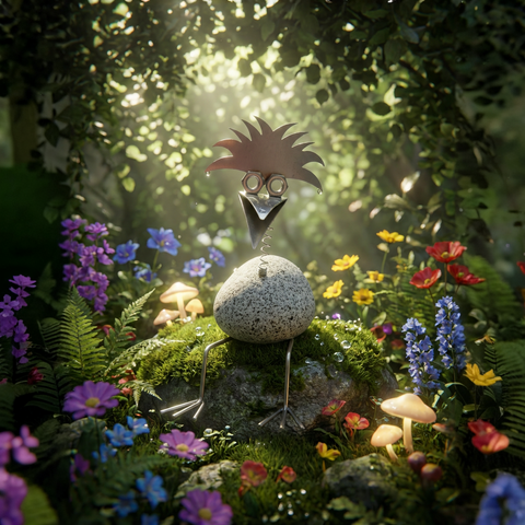 Steinvogel Kantenhocker Wackelkopf aus Granit und Edelstahl Naturstein Deko