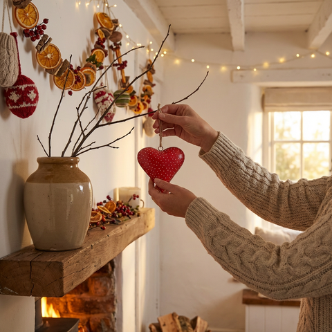 Anhänger Herz Rot aus Metall mit weißen Punkten 15 cm