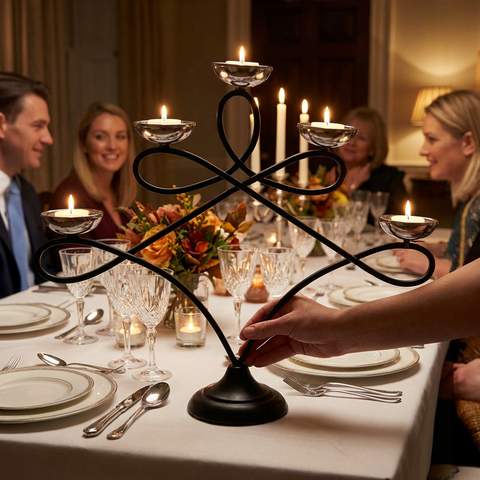 Teelichthalter Metall 40 cm x 47 cm – 5-flammig Schwarz/Silber