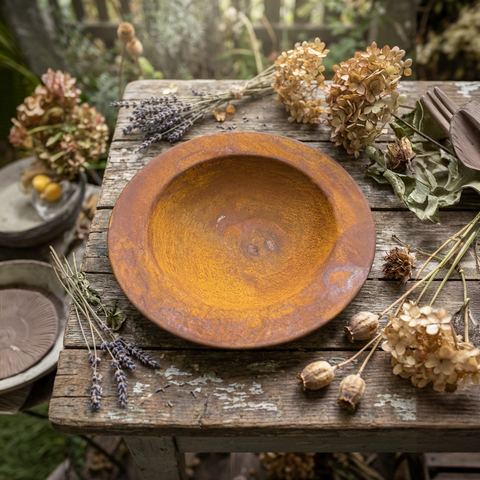 Edelrost Deko Set: Pflanzenschale Ø 40 cm mit Vogelkranz Ø 45 cm