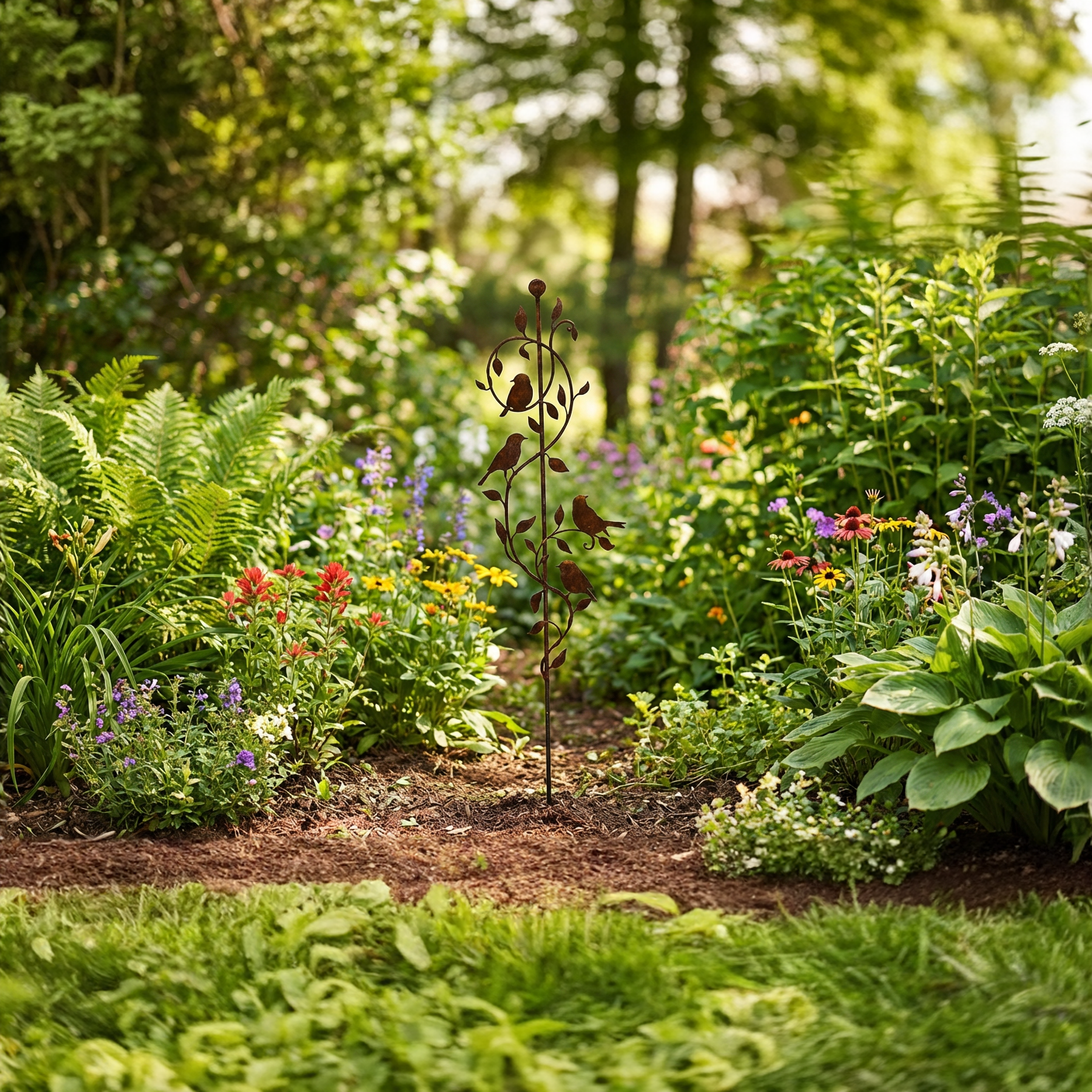 Gartenstecker Edelrost ca. 120 cm Vogelranken Handarbeit aus Deutschland