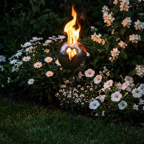 Große Feuerkugel Motiv Herz Ø 18 cm XL aus Edelstahl