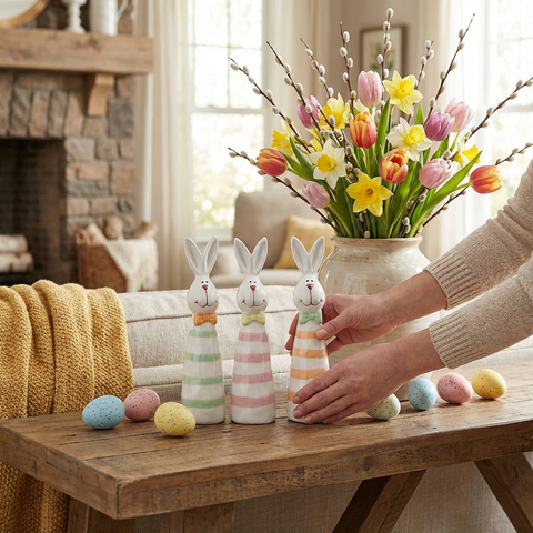 Osterhasen-Deko Set aus Keramik (3er Set) ca. 12 cm
