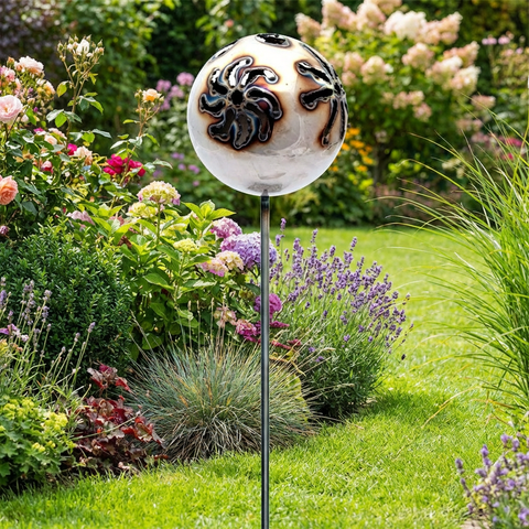 Große Feuerkugel Motiv Blume Ø 18 cm XL aus Edelstahl