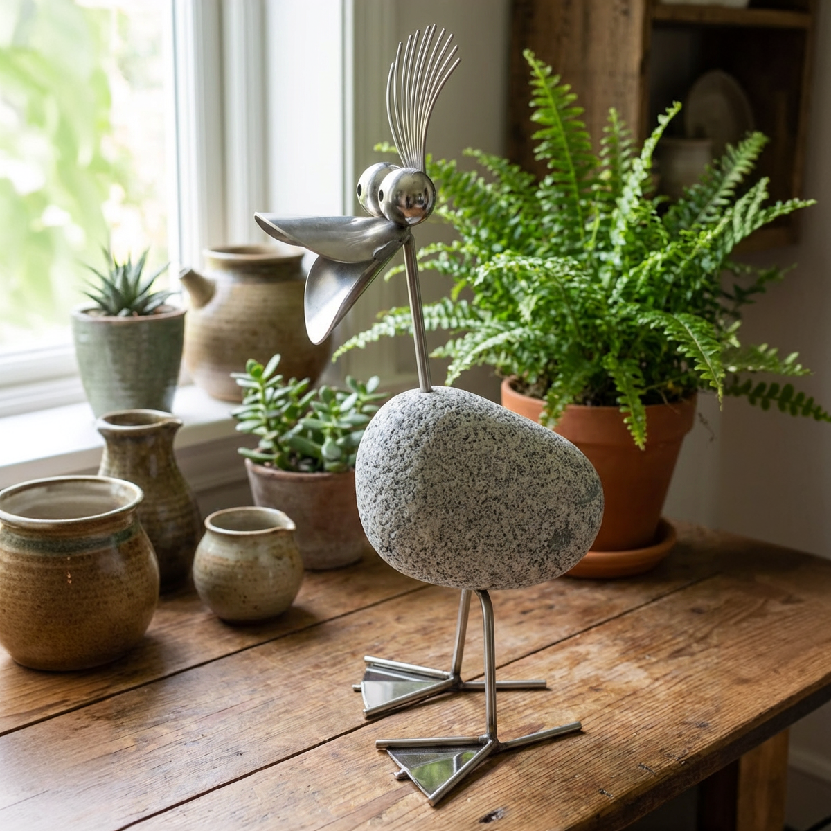 Design-Ente aus Granit & Edelstahl – Handgefertigtes Unikat, ca. 68 cm