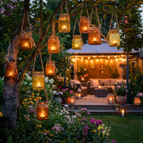 Windlicht 2er Set Orange & Gelb – mit Juteschnur