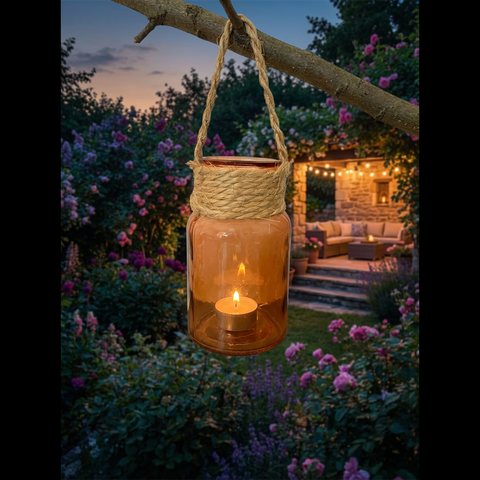 Windlicht Orange mit Juteschnur – 13 cm