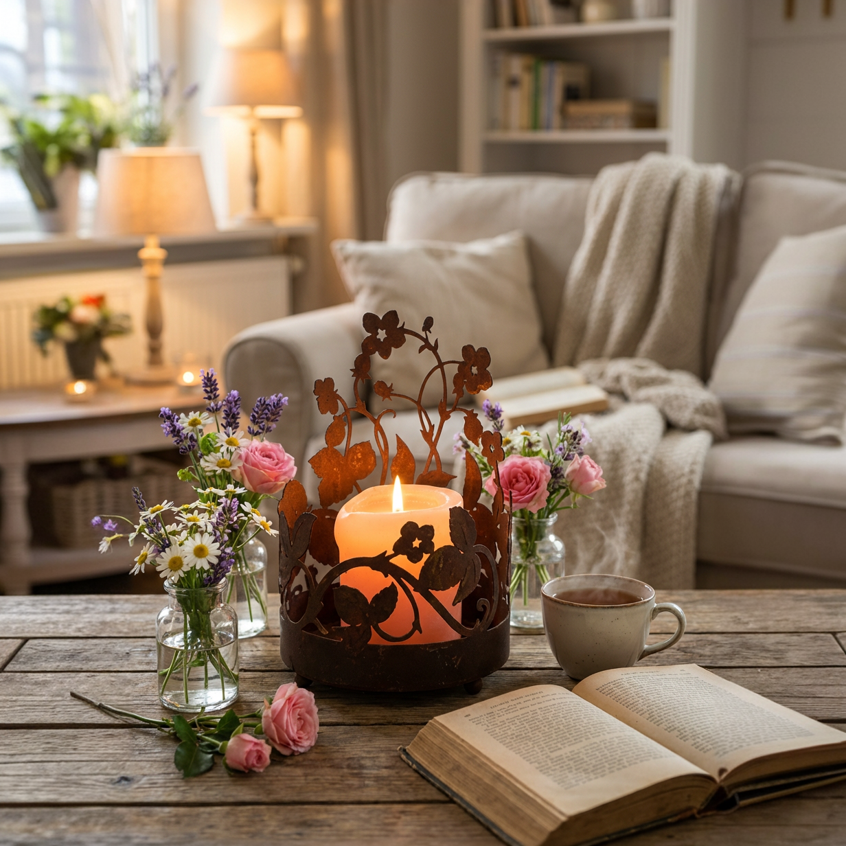Edelrost Windlichthalter 21 cm – Erdbeer Ranke