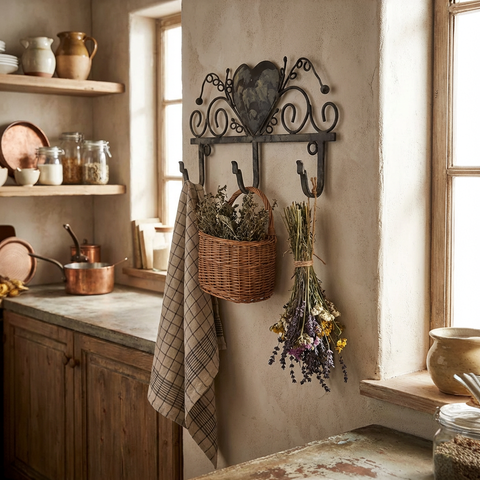 Wandleiste mit Herz antik – 3 Haken im Landhausstil ca. 18 cm breit