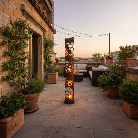 Edelrost Lichtsäule 147 cm – Windlichtsäule Metall Garten