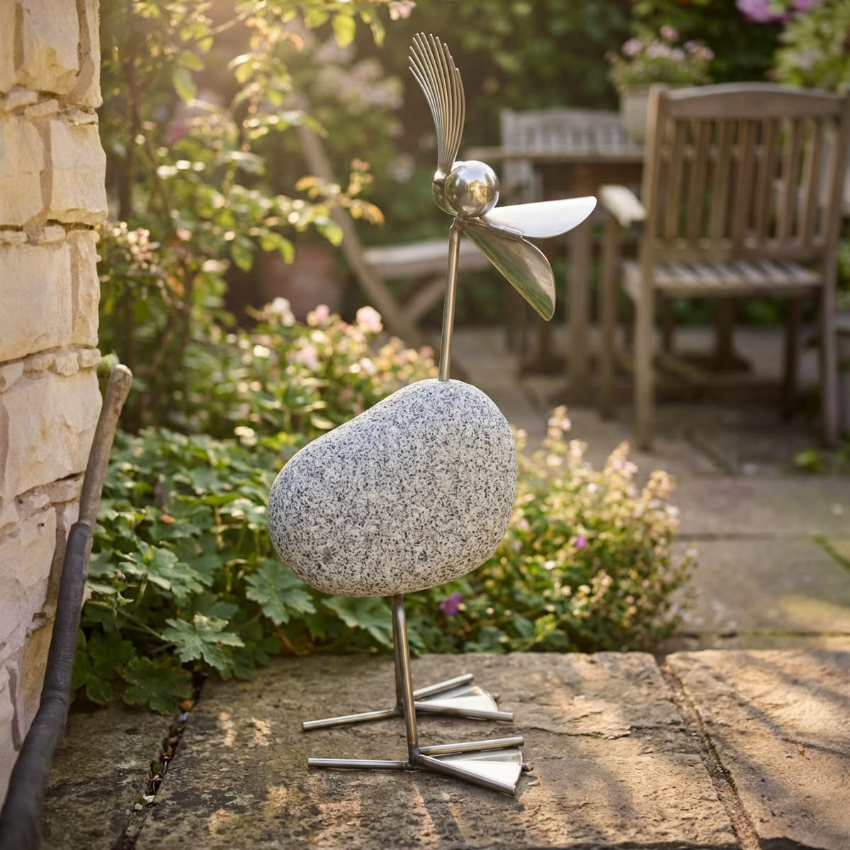 Design-Ente aus Granit & Edelstahl – Handgefertigtes Unikat, ca. 68 cm