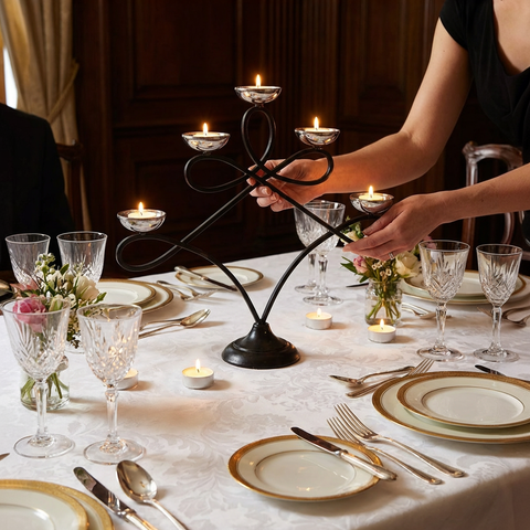 Teelichthalter Metall 40 cm x 47 cm – 5-flammig Schwarz/Silber