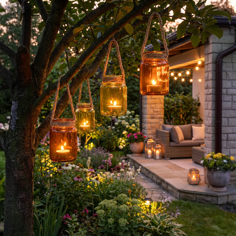 Windlicht 2er Set Orange & Gelb – mit Juteschnur