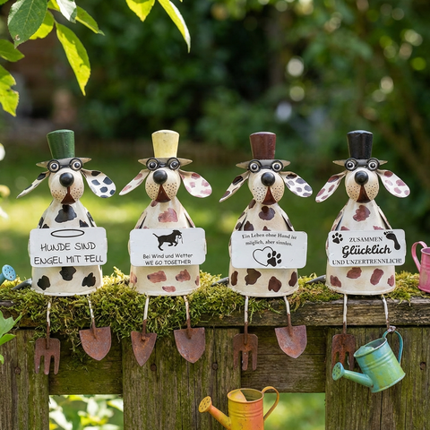 Zaunhocker Hund aus Metall – Gartenfigur für Zaun & Pfosten zur Wahl