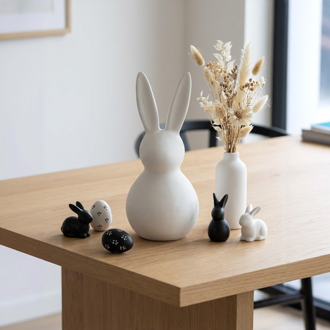 Deko Osterhase aus Keramik modern – Weiß  Matt – 43 cm – Minimalistische Wohndekoration