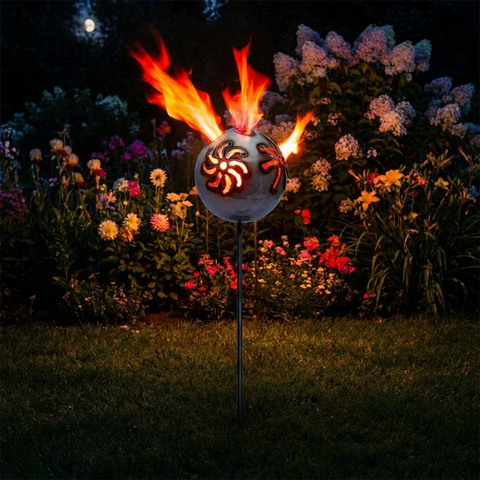 Große Feuerkugel Motiv Blume Ø 18 cm XL aus Edelstahl