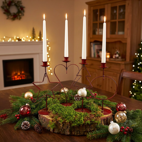 Kerzenhalter Rot Metall 28 cm – Weihnachtsmotiv zur Wahl