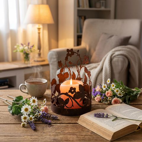 Edelrost Windlichthalter 21 cm – Erdbeer Ranke