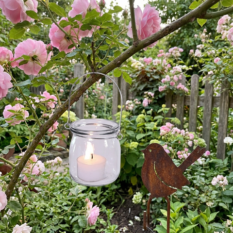 Glas Windlicht mit Drahtbügel Ø7 cm – Hängeglas