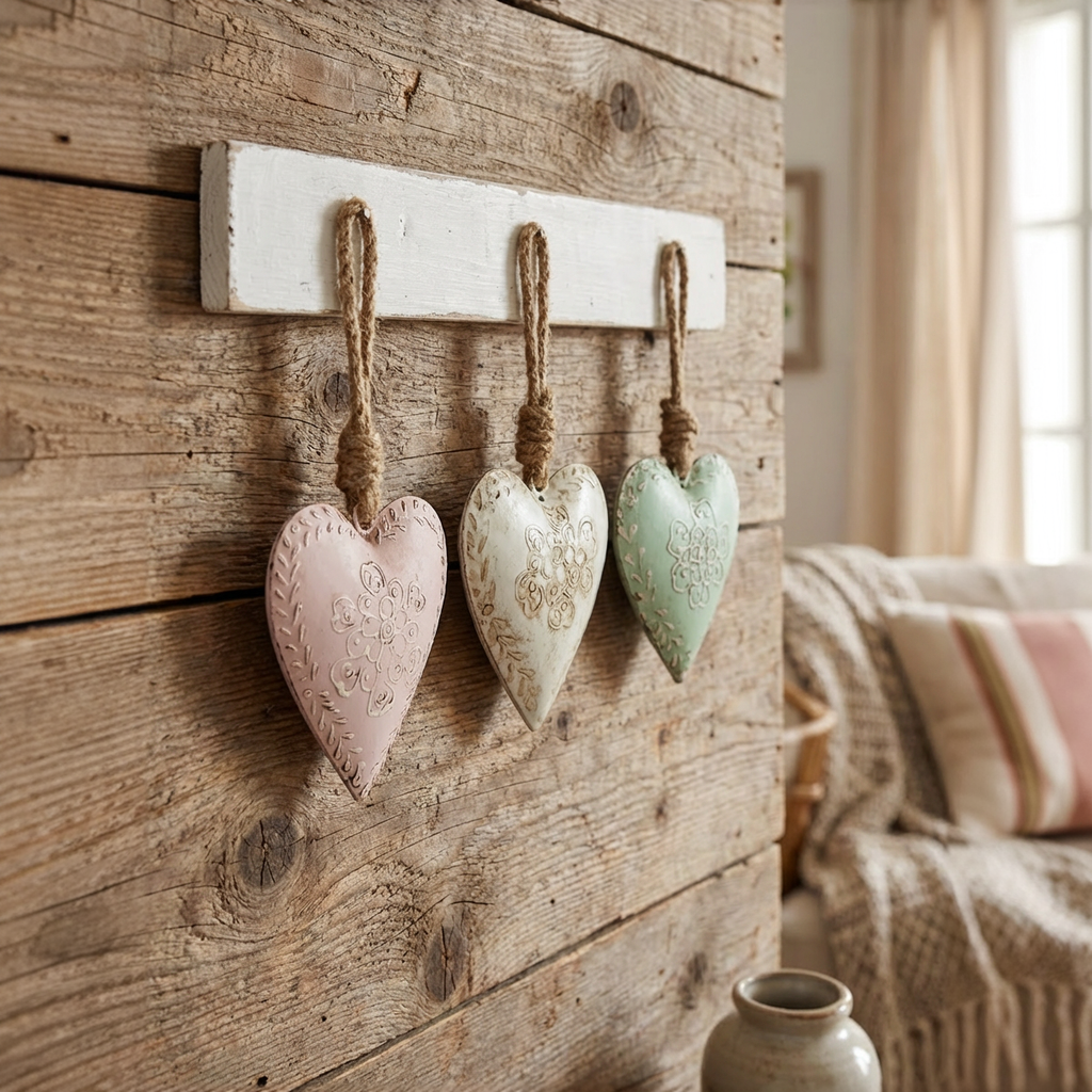 Anhänger Herz aus Metall 3er Set  8 cm Mint, Rosé und Beige