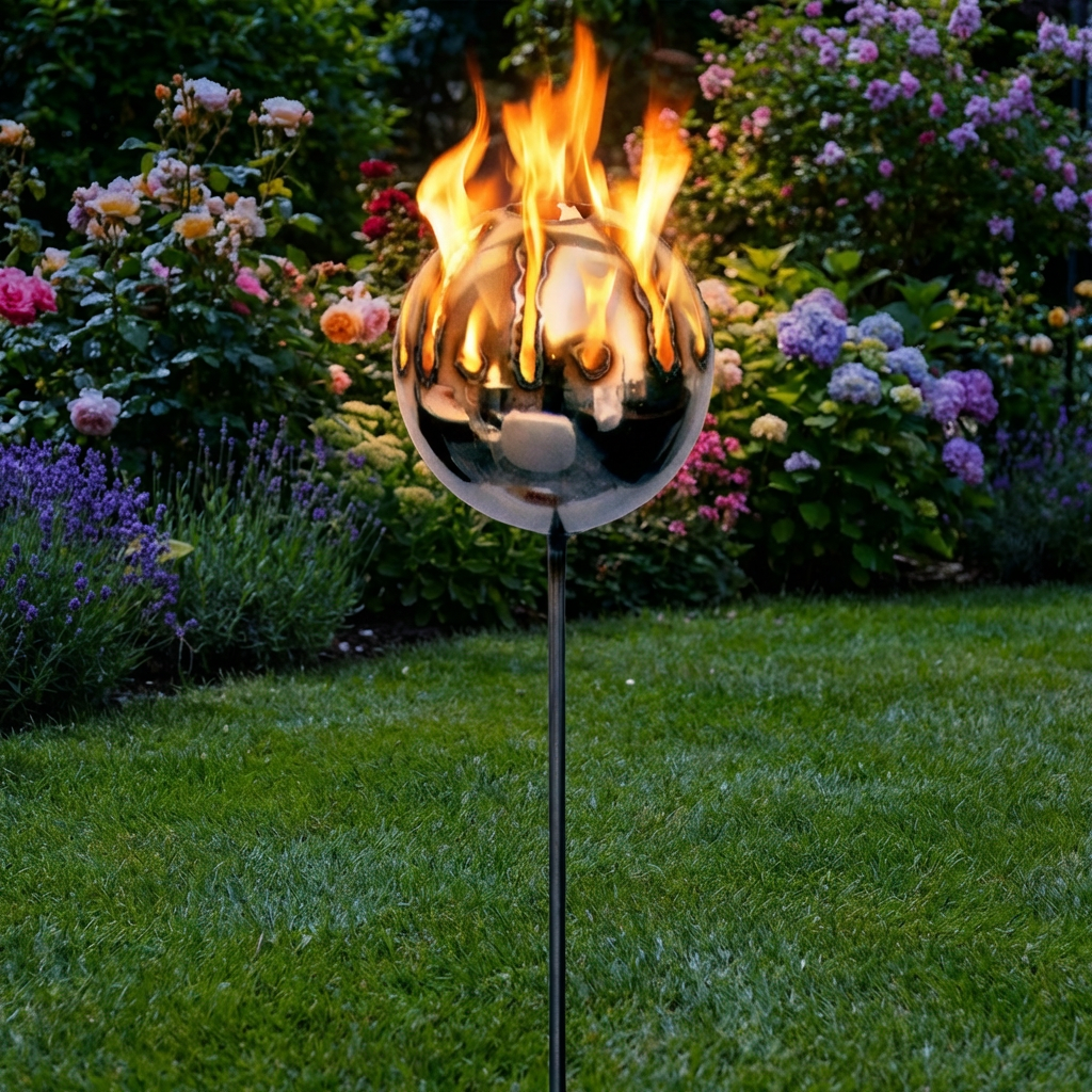 Feuerkugel Motiv Sonne Ø 13cm aus Edelstahl mit 1 Liter Bioethanol Gratis