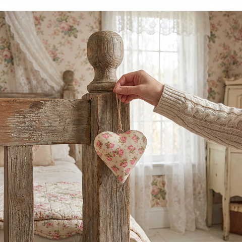 Anhänger Herz Beige aus Metall mit Rosenmotiven 20 cm