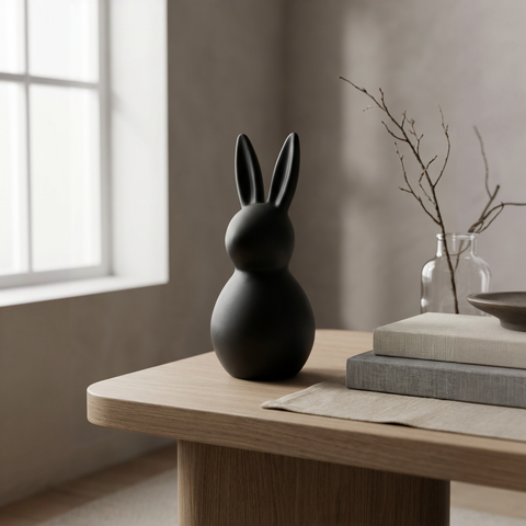 Deko Osterhase aus Keramik modern – Schwarz Matt – 34 cm – Minimalistische Wohndekoration