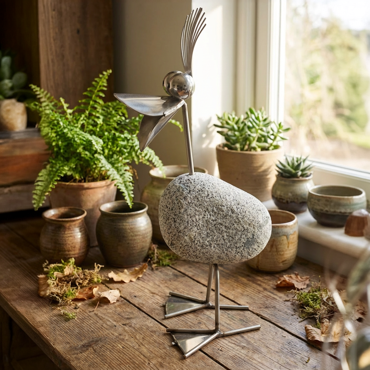 Design-Ente aus Granit & Edelstahl – Handgefertigtes Unikat, ca. 68 cm