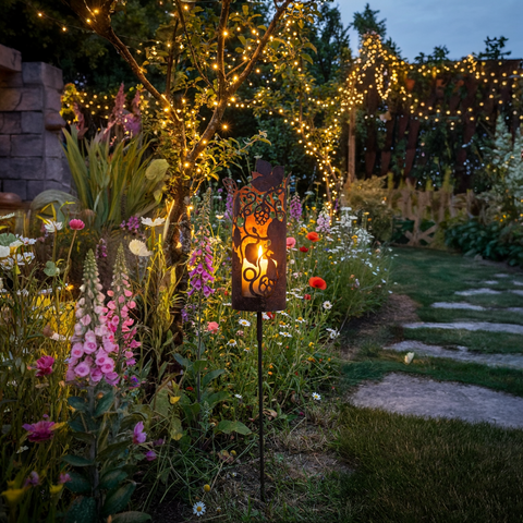 Edelrost Gartenstecker „Hopfen“ Höhe 132 cm inkl. Glaswindlicht