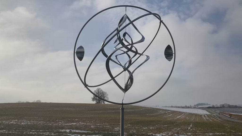 Exklusives Edelstahl Windspiel Durchmesser 80 cm Höhe 230 cm Großes Designer Windspiel für Garten