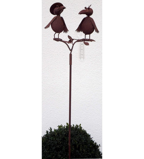 Regenmesser Vogelduo aus Metall, braun ca. 125 cm