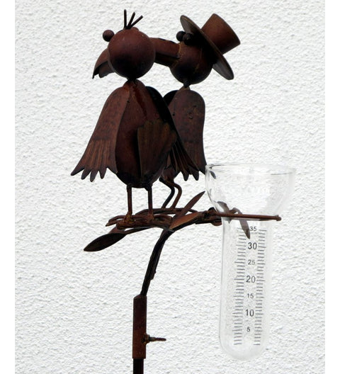 Regenmesser Vogelduo aus Metall, braun ca. 125 cm