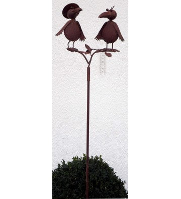 Regenmesser Vogelduo aus Metall, braun ca. 125 cm