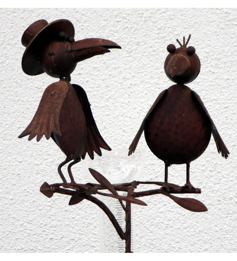 Regenmesser Vogelduo aus Metall, braun ca. 125 cm
